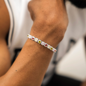 925 silver moissanite multicolor tennis <b>bracelet</b> womens fine jewellery <b>rainbow</b> cushion halo link elegant design gift - Product Image 5