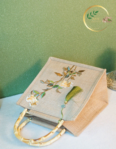 Natural Fiber Jute Hand Bag with Cotton Handles Reusable Eco Friendly Shopping Tote Bag - Product Image 2