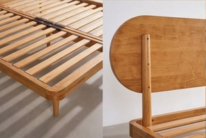 Retro Wooden <b>Platform</b> <b>Bed</b> <b>Frame</b> Premium Solid Teak Wood Bedroom Furniture with Curved Headboard for Adults - Product Image 5
