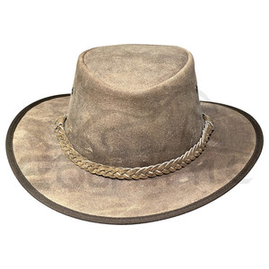 Sombrero de Vaquero Artesanal de Cuero Envejecido con Banda Trenzada, Ala Ancha, Resistente, Accesorio para Hombre, Estilo Ranchero - Product Image 1