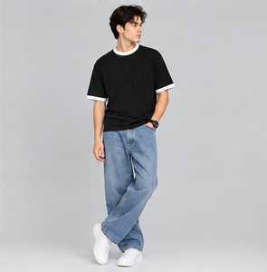 Camiseta de Hombre 100% Algodón, Manga Corta, Cuello Redondo, Ribete en Contraste, Estilo Casual, Corte Regular, Tejido Jersey, Color Sólido, Estilo Urbano - Product Image 5