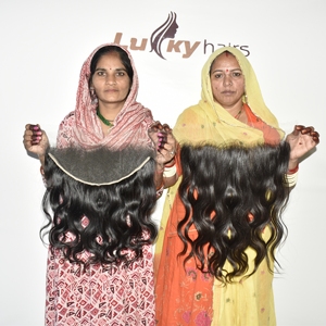 Extension de cheveux humains vierges Remy indiens non traités, à cuticules alignées, double trame, frontale, ondulée, couleur naturelle noire - Product Image 2