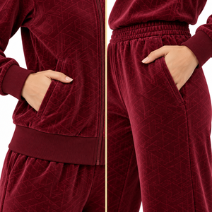 MANGOES FASHION Men Women's Maroon <b>Velour</b> Polyester/Cotton Breathable Summer <b>Plus</b> <b>Size</b> <b>Tracksuit</b> Set Full Sleeve Zipper Front - Product Image 5
