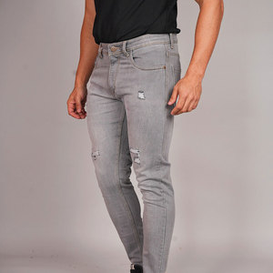 Jeans de Mezclilla Gris para Hombre, Corte Slim Fit, con Logotipo Personalizado, Lavado a la Arena, Estilo Casual, Cintura Media, Tejido de Fibra - Product Image 3