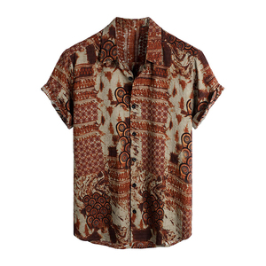 Men's Batik Printed Hawaiian Style Short Sleeve Casual <b>Shirt</b> Turn-down Collar Summer Wear 100% Polyester Breathable - Product Image 1