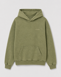 เสื้อฮู้ดดี้โอเวอร์ไซส์สีเขียวมะกอกสำหรับผู้หญิง F2WIN มีกระเป๋าหน้า ทรงปกติ ผ้าฟลีซบุผ้าฝ้าย 100% คอตั้ง เหมาะสำหรับฤดูหนาว - Product Image 4