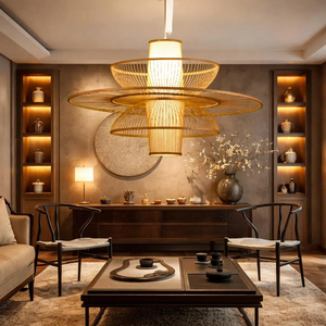 Lampe suspendue en bambou superposé, style scandinave Japandi, en rotin, éclairage naturel fait main, fournisseur en gros - Product Image 3