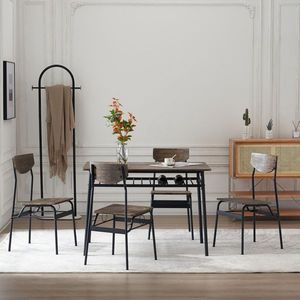 Set Tavolo da Pranzo Rettangolare e Sedie Marrone con Smontaggio e Montaggio, Pannello P2, Compartimento in Ferro, 1 Tavolo 4 Sedie - Product Image 6