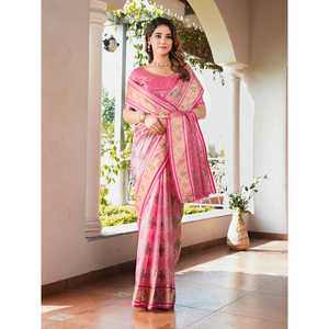 Sari Patola en organza rose Elite Weaves avec détails tissés Zari, robe de soirée élégante, 600g en stock - Product Image 2