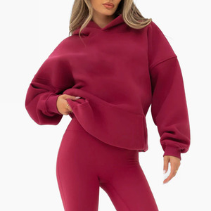 Sweat-shirt à capuche oversize pour femme PENTO INDUSTRY, couleur unie, épaules tombantes, manches longues, en molleton de coton anti-boulochage, pour l'hiver - Product Image 4
