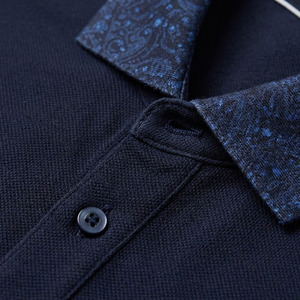 High Quality Men's Navy <b>Blue</b> Contrast Collar <b>Polo</b> <b>Shirt</b> Floral Patterned Collar Breathable Cotton Golf <b>Polo</b> T-<b>Shirt</b> - Product Image 5