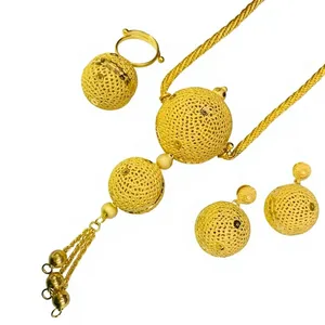 Elegante Juego de Collar con Colgante de Bola de Latón Chapado en Oro Estilo Dubái para Mujer, Cadena de Aleación para Boda, Diseño Clásico AC29N0027LY - Product Image 4