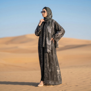Weightless Loose Open Front Abaya with Matching Hijab <b>for</b> Muslim Women Modest Wear Islamic Floor Length Prayer Robe - Product Image 4