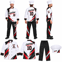 Uniforme de chef unisexe à manches longues personnalisé, fermeture à boutons, vêtements de travail pour restaurant et cuisine, ensemble veste et pantalon, fabricant OEM