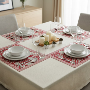 Rose Garden Handcrafted Table Mat 6 Piece Set | Floral Cotton Dining Placemats Reusable | Eco Friendly Home Kitchen Decor - Product Image 3