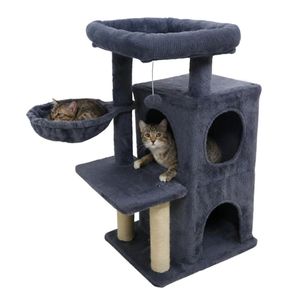 Albero per Gatti Grigio Scuro da 85 cm con 2 Livelli, Cuccia e Tiragraffi in Sisal, Dispositivo Anti-Ribaltamento per l'Arrampicata dei Gatti - Product Image 1