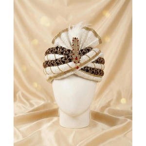Turban de marié en velours blanc et bordeaux pour mariage indien Safa avec pierre rouge Kalgi 56cm - Product Image 3
