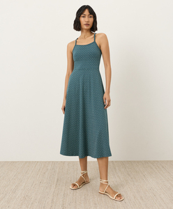 Robe midi en coton coupe trapèze à taille naturelle, décontractée, en tissu tissé, avec poches, couleur unie, bretelles dos nageur, idéale pour l'été - Product Image 2