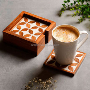 Modern Wooden Square <b>Coasters</b> Set with Leaf Pattern Non-Slip Table Mats for Coffee and Dining Table Decor - Product Image 5