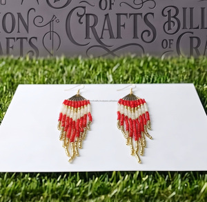Boucles d'oreilles pendantes longues en forme de lune bohème avec perles Miyuki et franges, faites à la main, pour femmes, vente en gros Billion Crafts - Product Image 5