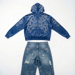 Ensemble de survêtement streetwear pour hommes en coton épais délavé à l'acide, imprimé, design 2-en-1, comprenant un sweat à capuche et un pantalon de survêtement en molleton standard, personnalisable, vente en gros - Product Image 2