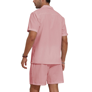 Summer Co-ord <b>Set</b> Men's Casual Breathable Solid-color Short-sleeve Shirt And Shorts <b>Set</b> Quick Dry Plain Dyed Summer Co-ord <b>Set</b> - Product Image 6