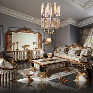 Meuble TV de luxe fait main en bois d'acajou européen, finition dorée, style royal classique, pour salon d'appartement - Product Image 2