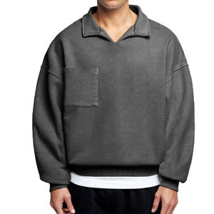 Sweat-shirt personnalisé coupe ample délavé à l'acide 100% coton à manches longues en molleton côtelé pour homme - Product Image 3