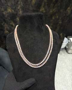 Collier tennis double couche en argent plaqué or rose personnalisé RAMDUT IMPEX avec moissanite, chaîne de luxe hip-hop pour hommes, certifié GRA - Product Image 1