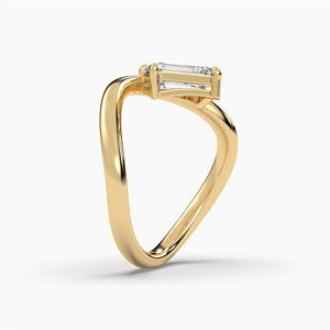 Bague de fiançailles solitaire pour femme en or jaune 18 carats avec diamant de laboratoire certifié taille émeraude 0,75 ct et bande ondulée croisée - Product Image 5