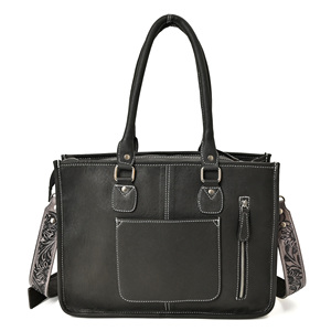 Western Cowhide Leather Tote Bag for Women Handmade Floral Tooled <b>Shoulder</b> Handbag with Adjustable <b>Strap</b> - Product Image 2