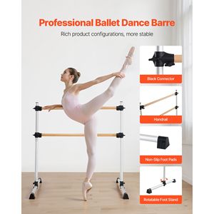 Barra da Ginnastica e Danza Portatile Autoportante Regolabile in Altezza in Legno di Faggio Doppio per Casa - Product Image 3