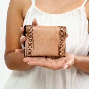 New Hand Tooled Leather <b>Wallet</b> With Key Ring Mini Keychain <b>Wallet</b> <b>Small</b> Sunflower Genuine Leather Western Coin Purse for Women's - Product Image 4