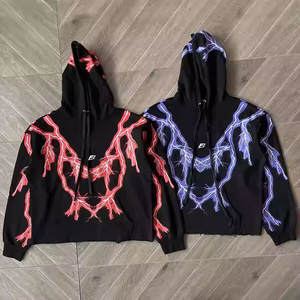 Sudadera con Capucha Negra para Hombre con Estampado Gráfico Personalizado, Sudadera Urbana con Estampado de Rayos, Top con Capucha de Manga Larga, Ropa al por Mayor - Product Image 3