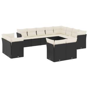 Black Rattan Garden <b>Sofa</b> <b>Set</b> With Cream Cushions Outdoor Furniture Contemporary Design Waterproof UV Resistant PE Rattan - Product Image 2