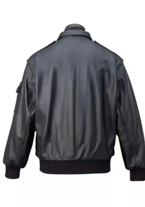 Chaqueta Bomber de Cuero Sintético para Hombre, Cierre de Cremallera, Transpirable, Resistente al Viento, Estilo Motero, Color Sólido, para Invierno - Product Image 2