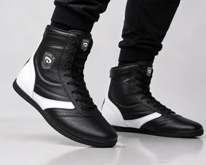 Dumela Boxing <b>Boots</b> <b>Black</b> White Leather High Top Training Shoes Durable All Seasons - Product Image 5