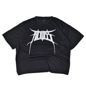 Camiseta Negra Extra Grande para Hombre con Estampado de Logotipo Metálico Blanco, Manga Corta, Cuello Redondo, Estilo Punk, Jersey de Algodón, Ropa Casual - Product Image 1