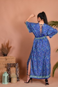 Bohemian Vintage Silk Side Slit Maxi <b>Dresses</b> For Women Recycled Silk V Neck Floral Print <b>Dress</b> for Party Summer Casual Wear - Product Image 4