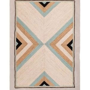 Tapis d'intérieur moderne à tissage plat géométrique, crème, vert sarcelle, beige, motif chevron, rectangulaire, antidérapant, mélange de laine, du meilleur fabricant indien - Product Image 6