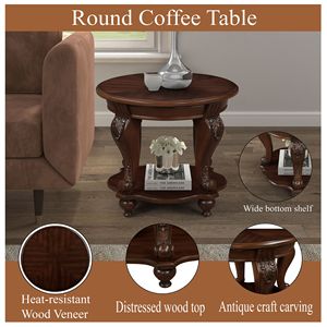 22 Retro Round Solid Wood Console <b>Table</b> Easy-to-Assemble Cherry <b>Sofa</b> <b>Side</b> <b>Table</b> with Shelf <b>for</b> Living Room Corner - Product Image 3