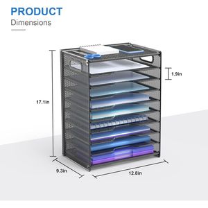 Organisateur de papier noir à 10 niveaux avec poignées, porte-documents en maille pour bureau et école - Product Image 4