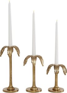 Ensemble de bougeoirs Twilight Collect en laiton, design palmier, 3 tailles, décoration d'intérieur, support métallique durable avec bougie blanche incluse - Product Image 3
