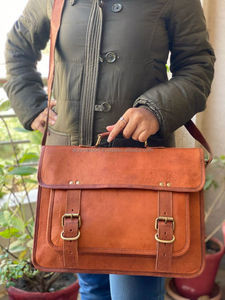 Vintage Goat Leather <b>15</b> Inch <b>Laptop</b> <b>Bag</b> Messenger <b>Bag</b> Handmade Unique Special Leather <b>Bags</b> - Product Image 3