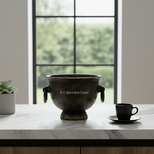 Seau à glace antique doré pour champagne, bol réfrigérant à vin en métal bronze vintage, bac à boissons rustique avec poignées annulaires pour la décoration de bar - Product Image 3