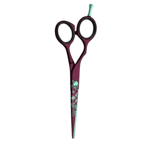 Professional Stylish Maroon Barber Salon <b>Scissors</b> Beauty Hair Cutting Shears with Finger Rest Leave Paper Coated Steel Handle - Product Image 5