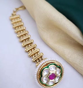Pulido de oro antiguo de calidad Premium con aspecto de piedras, joyería para el cabello Tikka, estilo tradicional para colección de ropa de boda para mujer - Product Image 2