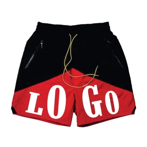 Double <b>Layer</b> Custom Logo Front Printed High Elastic Waist Cotton Fabric Breathable Quick Dry Men's Casual Solid Pattern Shorts - Product Image 6