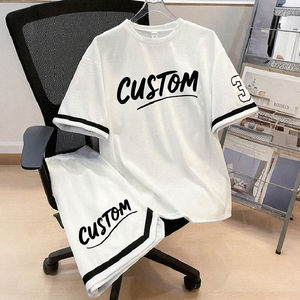 Ensemble T-shirt et short personnalisé, survêtement décontracté oversize d'été, tenue deux pièces en coton doux, style streetwear, vente en gros - Product Image 4