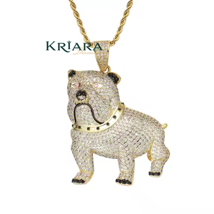 Pendentif Bouledogue en Argent 925 avec Diamants de Laboratoire et Strass en Cristal, Plaqué Or 18K, Breloque Unisexe Hiphop pour Usage Quotidien - Product Image 3